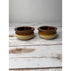Vintage Tuxton Brown and Yellow Chili French Onion Soup Stoneware Bowls Set of 2